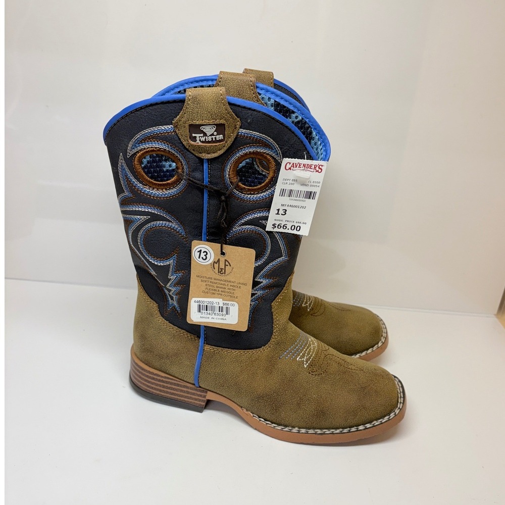 Twister Childrens Boys size 13 Western Cowboy Boots Tan Navy Square Toe